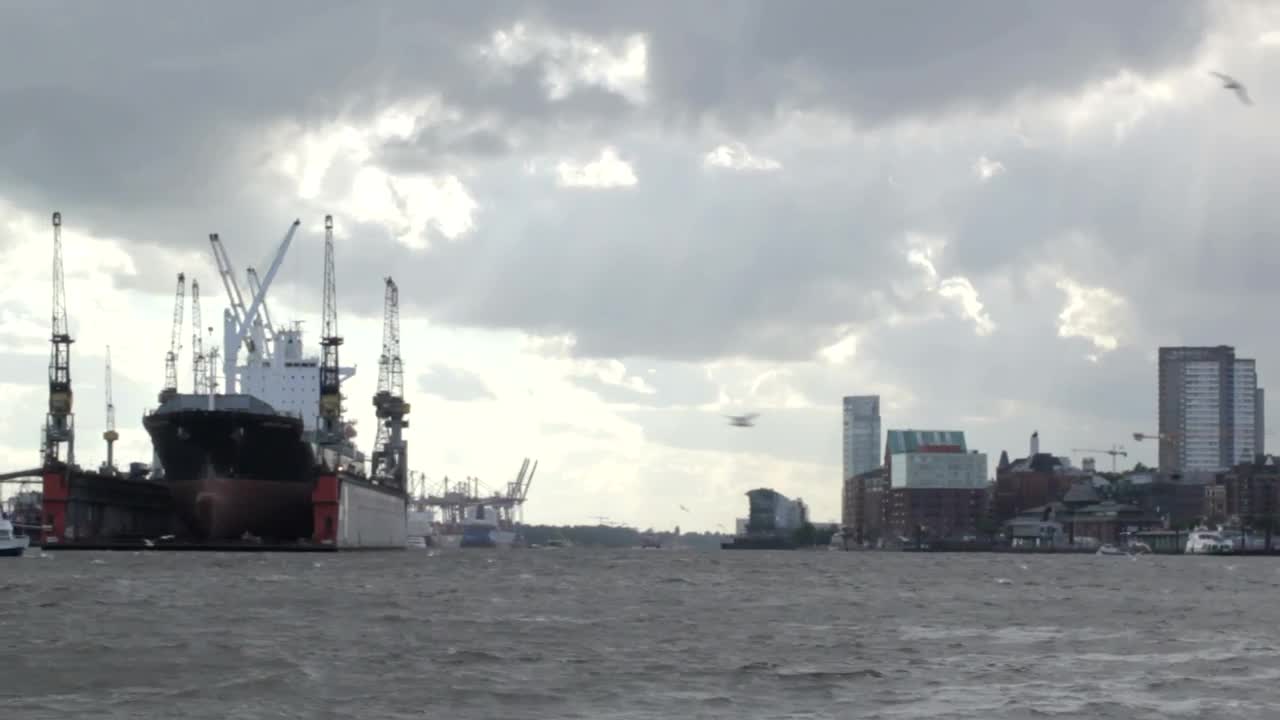 Stock Video Overcast Sky Above An Industrial Port Live Wallpaper