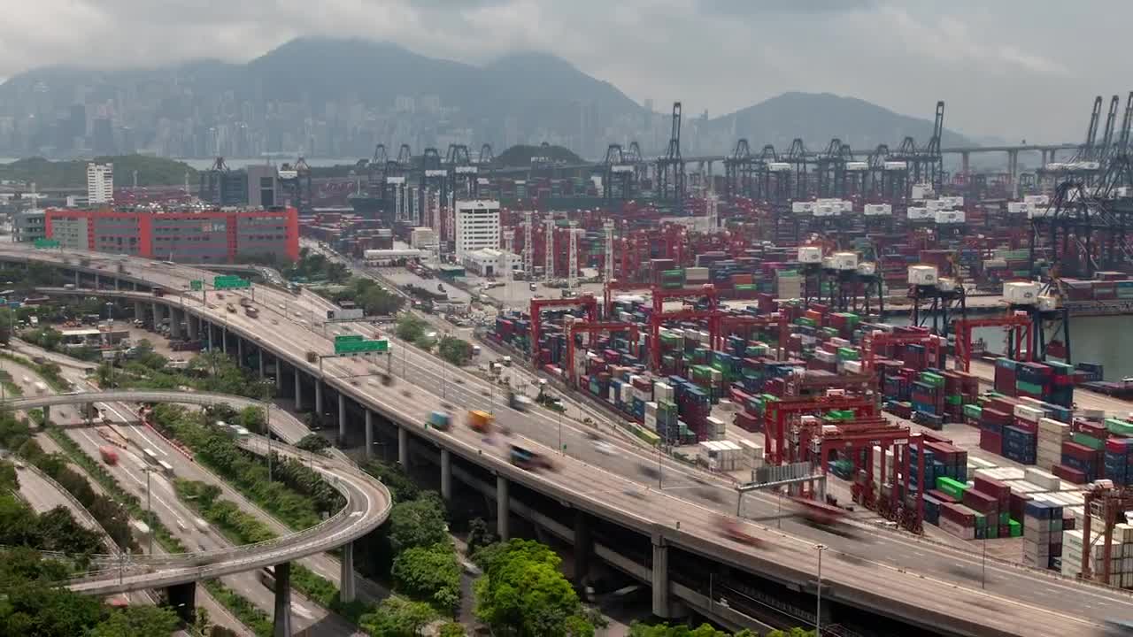 Stock Video Overpass Highway Near The Container Port Live Wallpaper