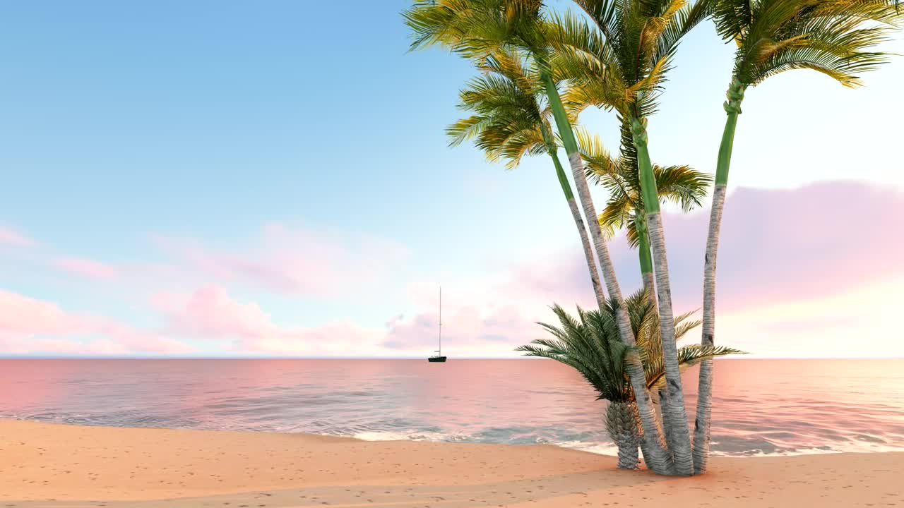 Stock Video Pacify Silver With A Palm Tree And A Boat Live Wallpaper