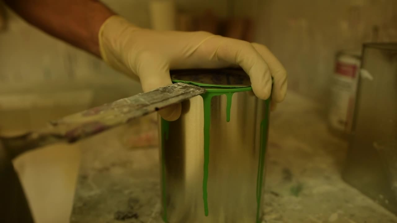 Stock Video Painter Opening A Can Of Green Paint Live Wallpaper