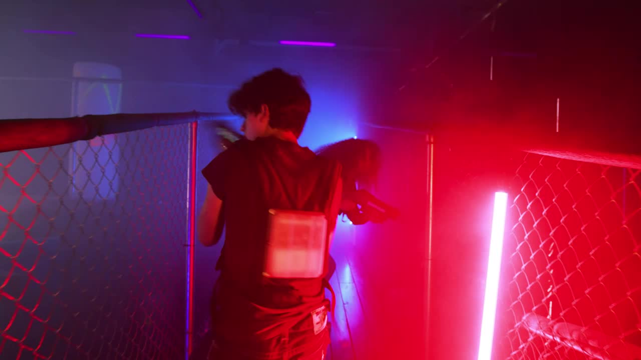 Stock Video Pair Of Friends Cleverly Playing Laser Tag Live Wallpaper