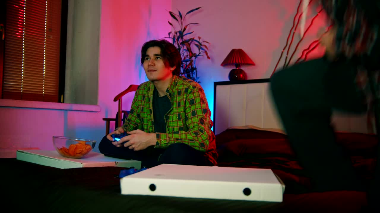 Stock Video Pair Of Friends Meeting To Play Video Games Live Wallpaper