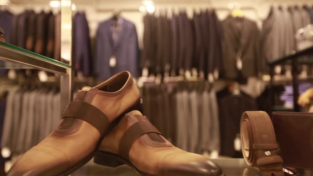 Stock Video Pairs Of Shoes In A Department Store Display Live Wallpaper