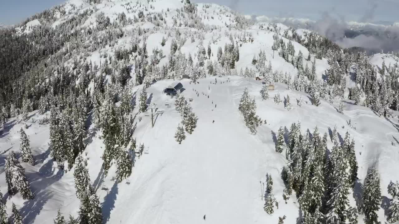 Stock Video Panorama Of A Snowy Mountain With Skiers Live Wallpaper