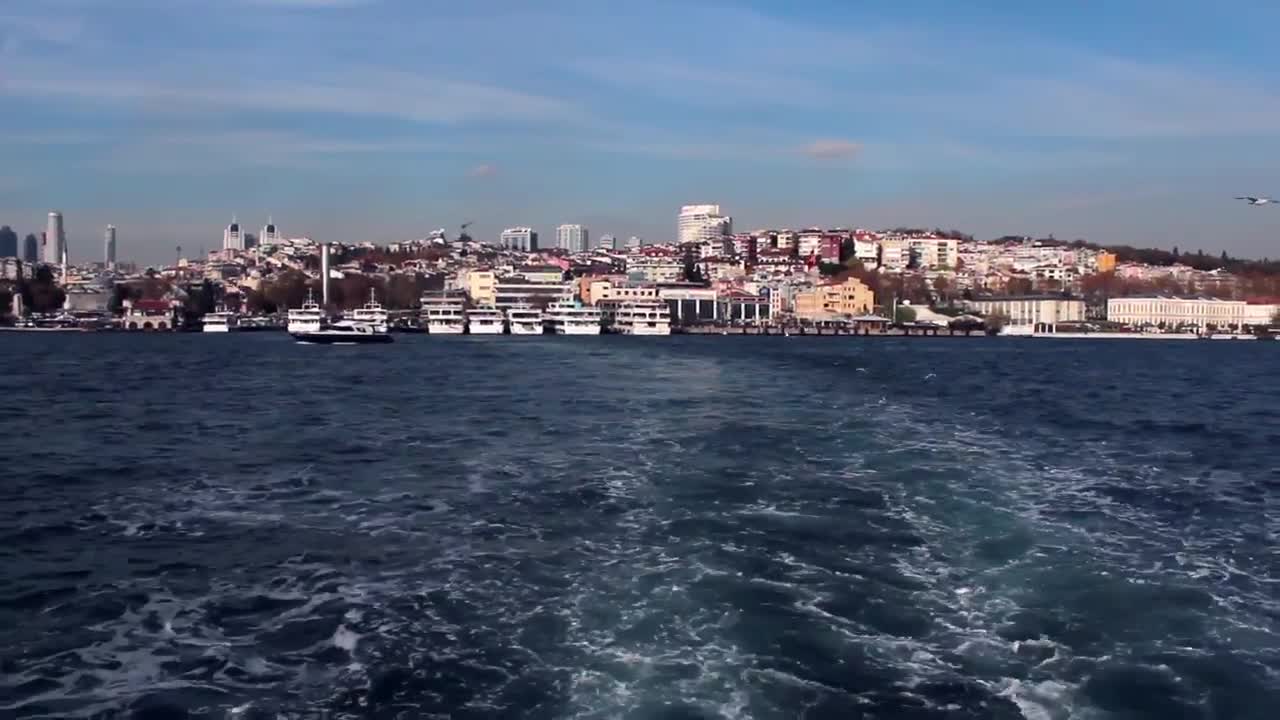 Stock Video Passenger Boat Sailing Near Istanbul City Live Wallpaper