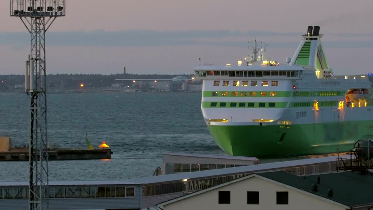 Stock Video Passenger Ship Entering Port At Dusk Live Wallpaper