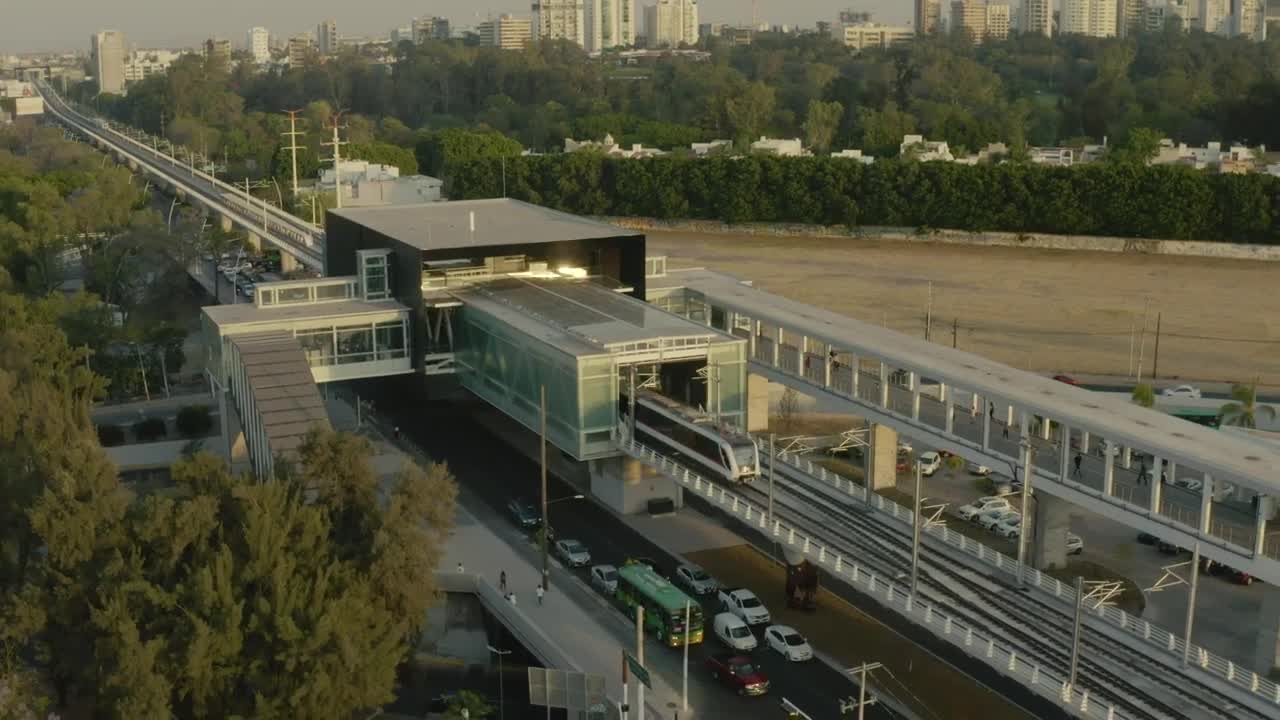Stock Video Passenger Train Leaving A Station In An Aerial Shot Live Wallpaper