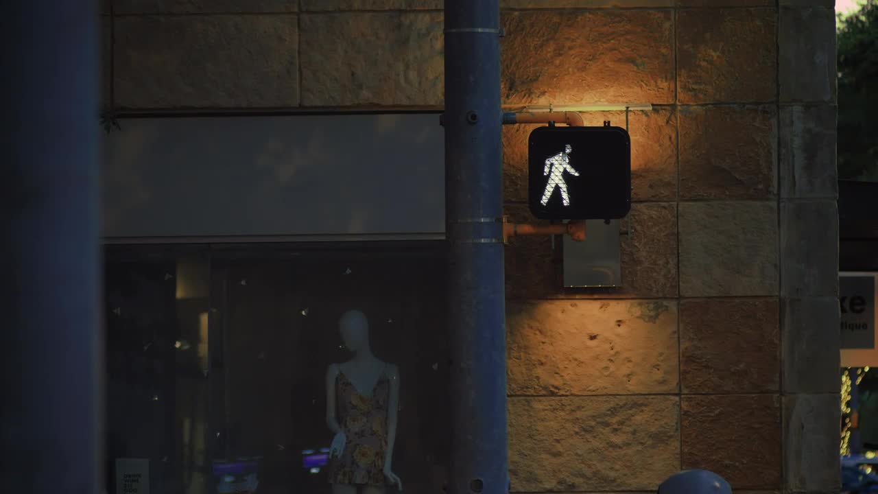 Stock Video Pedestrian Crossing Sign With Light On The Street At Christmas Live Wallpaper