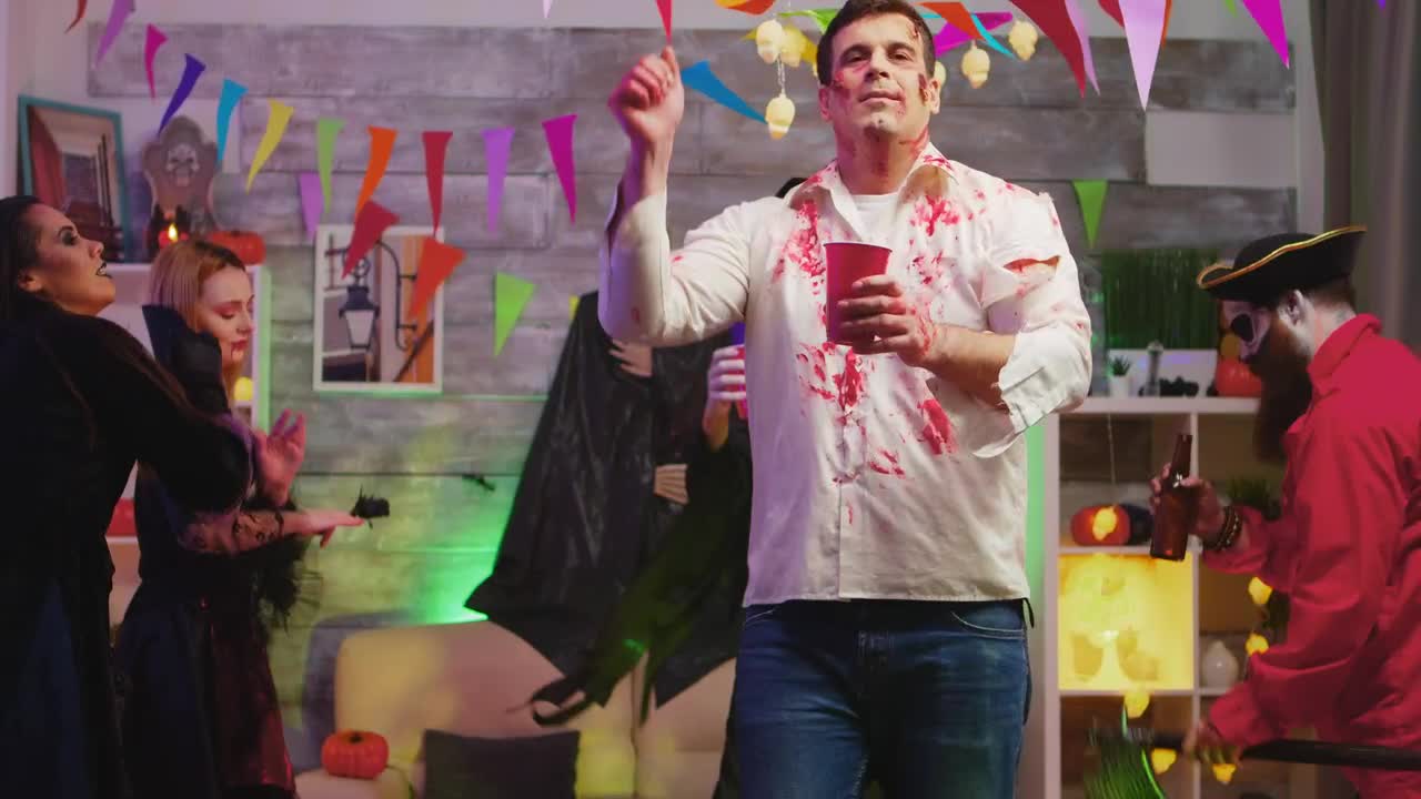 Stock Video People Dancing At A Halloween Costume Party Live Wallpaper
