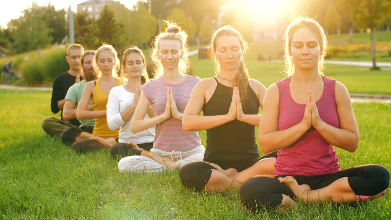 Stock Video People Meditating In The Park Live Wallpaper