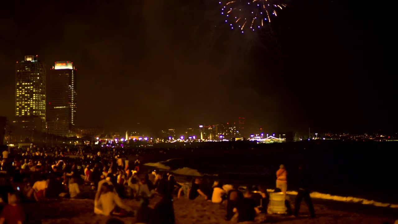 Stock Video People Seeing Fireworks In The Beach Live Wallpaper