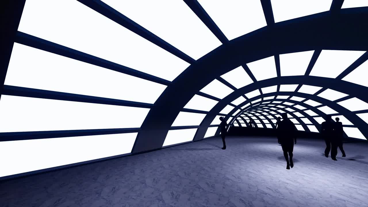 Stock Video People Walking On A Circular Tunnel With Light Live Wallpaper