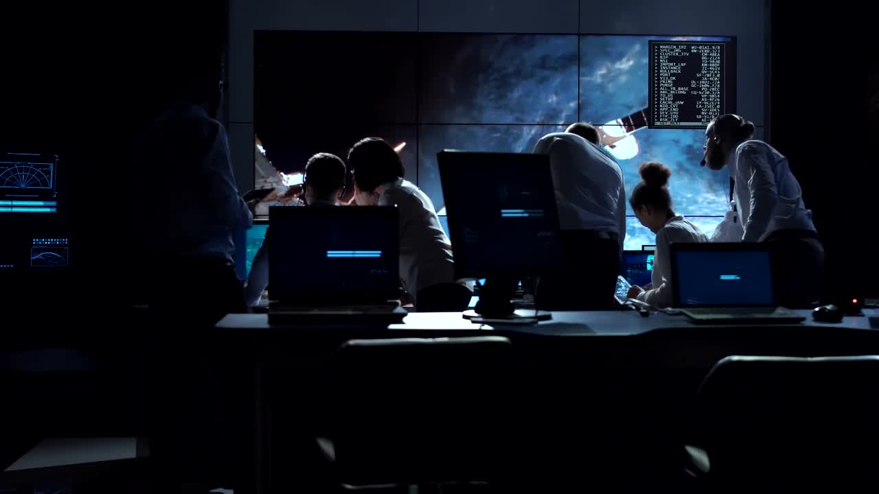 Stock Video People Working In Space Mission Control Center Live Wallpaper