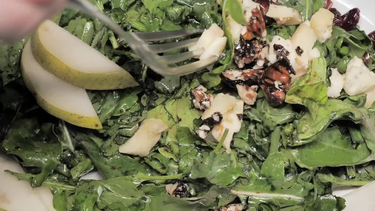 Stock Video Person Eating Salad With Fork Live Wallpaper