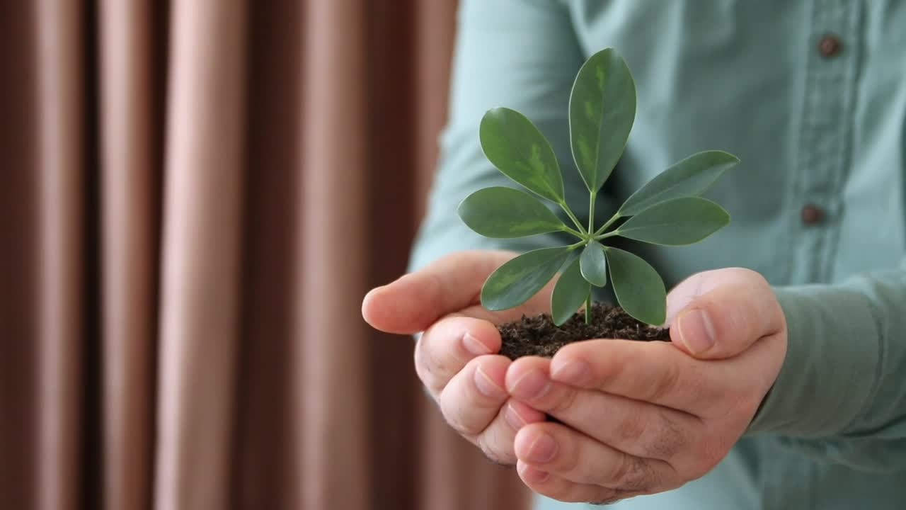 Stock Video Person Holding In His Hands A Small Plant Live Wallpaper