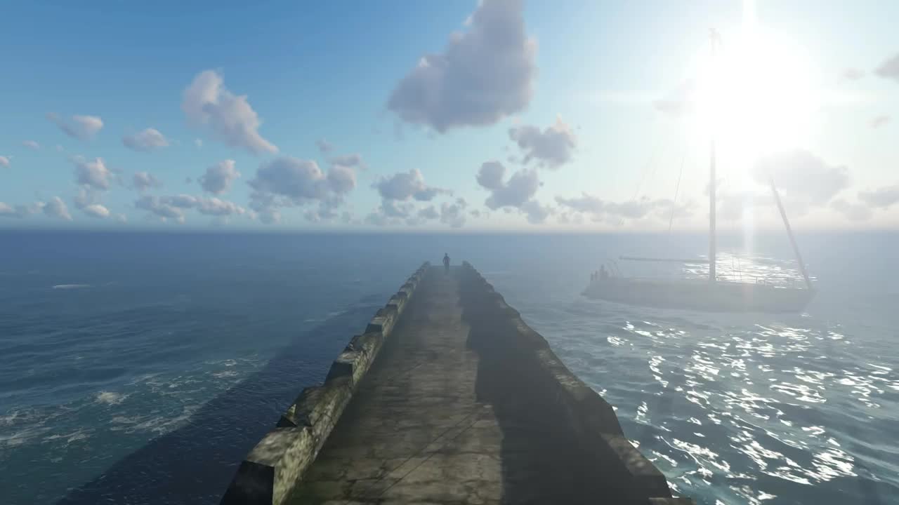 Stock Video Person In A Long Pier In The Sea Live Wallpaper