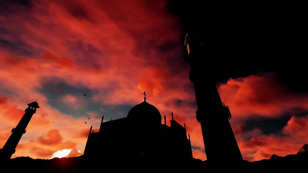 Video Stock Red Sky Over Silhouette Of Taj Mahal Live Wallpaper Free