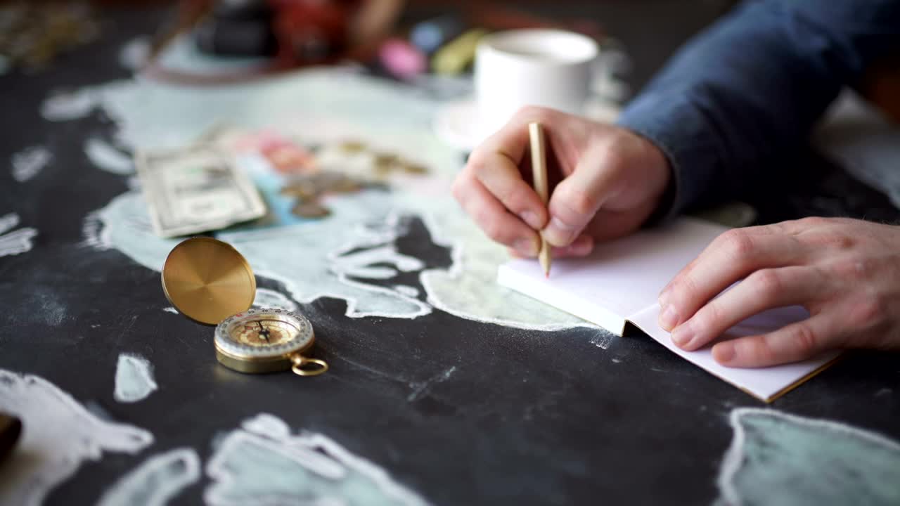 Video Stock Person Writing His Travel Itinerary Live Wallpaper Free