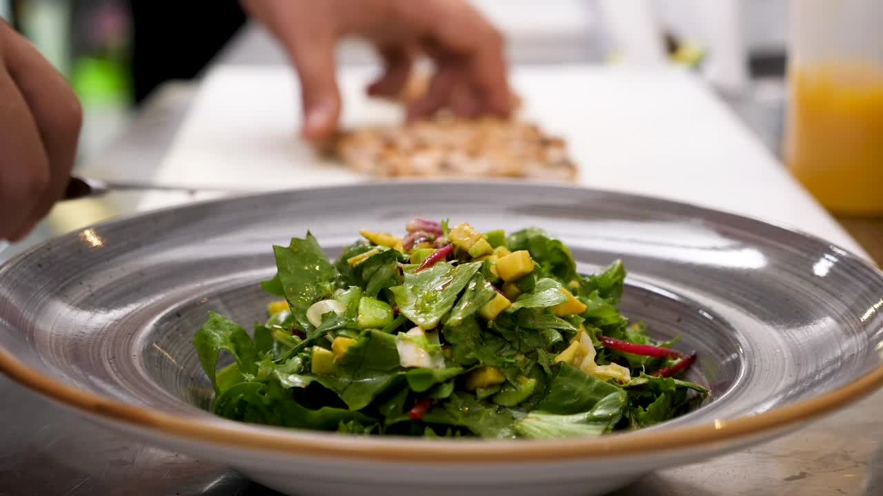Video Stock Placing Grilled Chicken On Salad Live Wallpaper Free