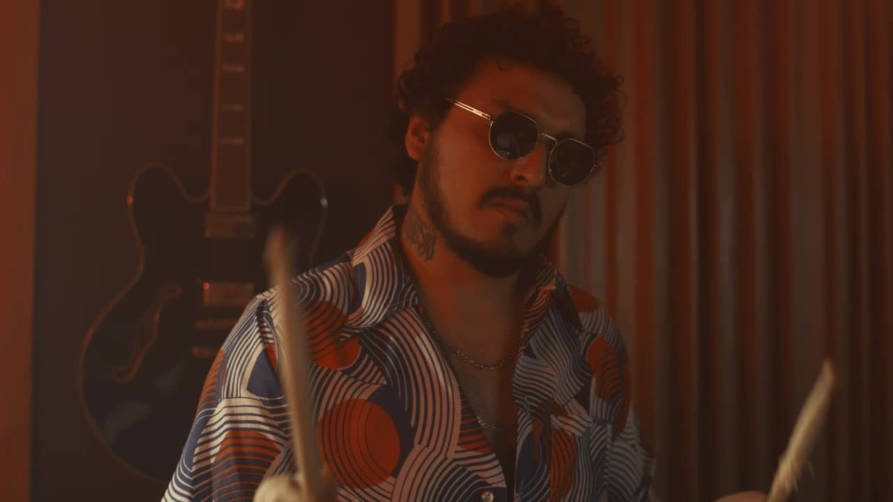 Video Stock Portrait Of A Drummer Playing In A Recording Studio Live Wallpaper Free