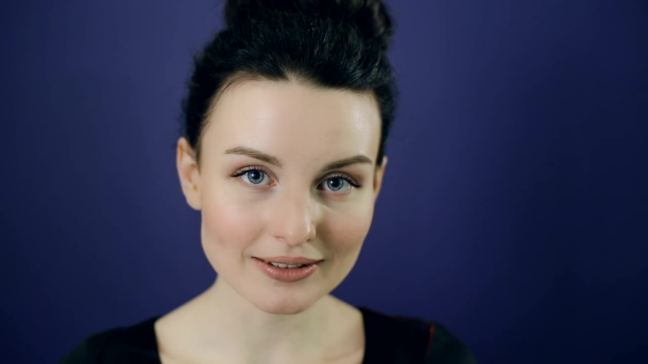 Video Stock Portrait Of A Excited Woman On Blue Background Live Wallpaper Free