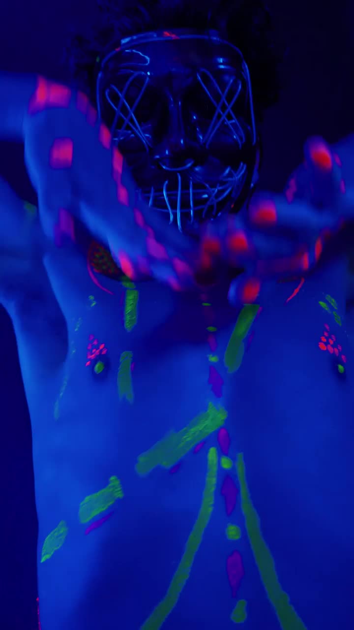 Video Stock Portrait Of A Man With Light Mask Dancing Live Wallpaper Free