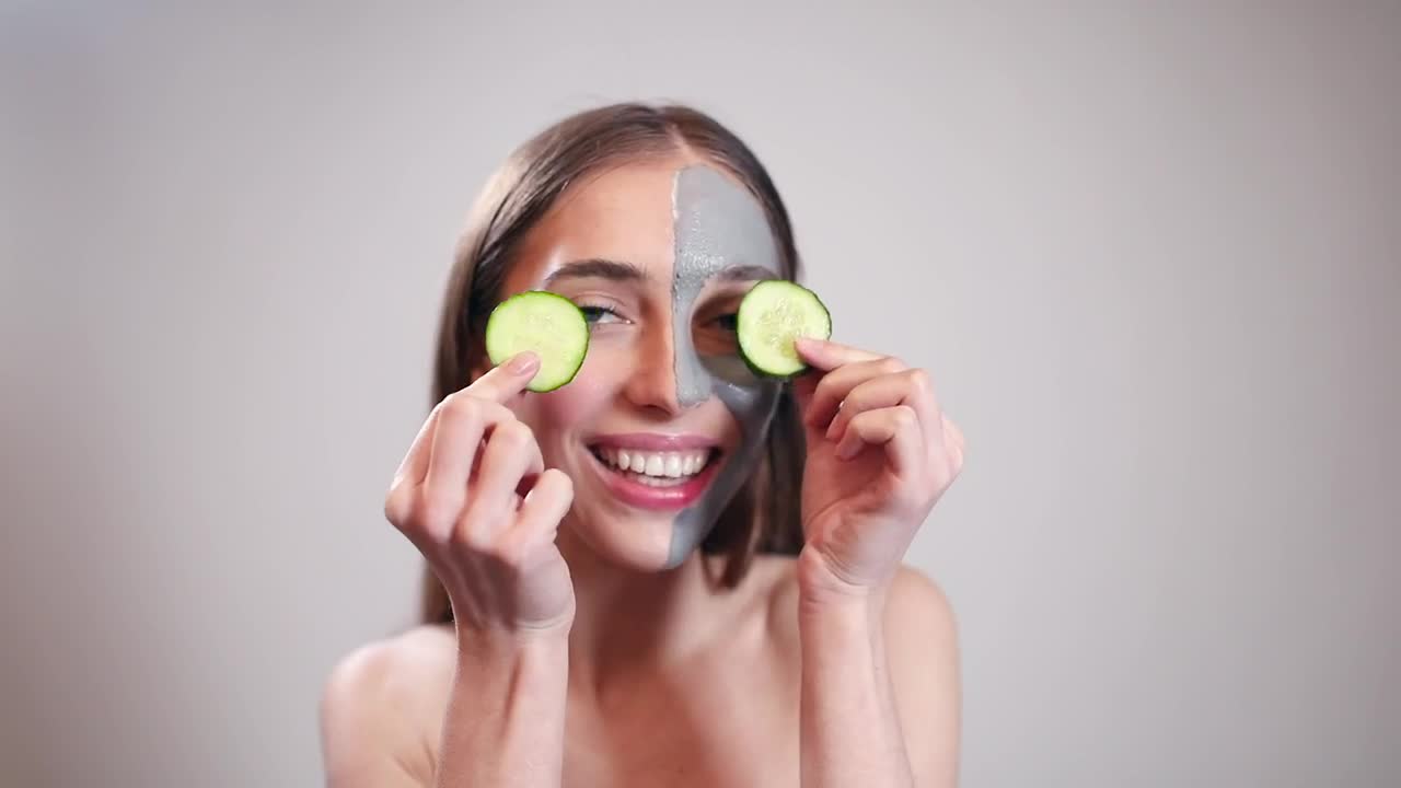 Video Stock Portrait Of A Smiling Woman With Skin Mask Live Wallpaper Free