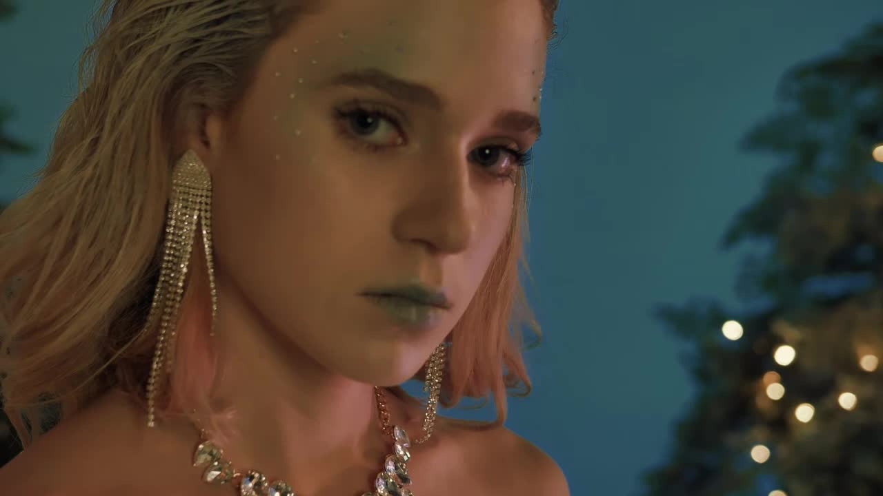 Video Stock Portrait Of A Woman With Winter Themed Makeup Live Wallpaper Free