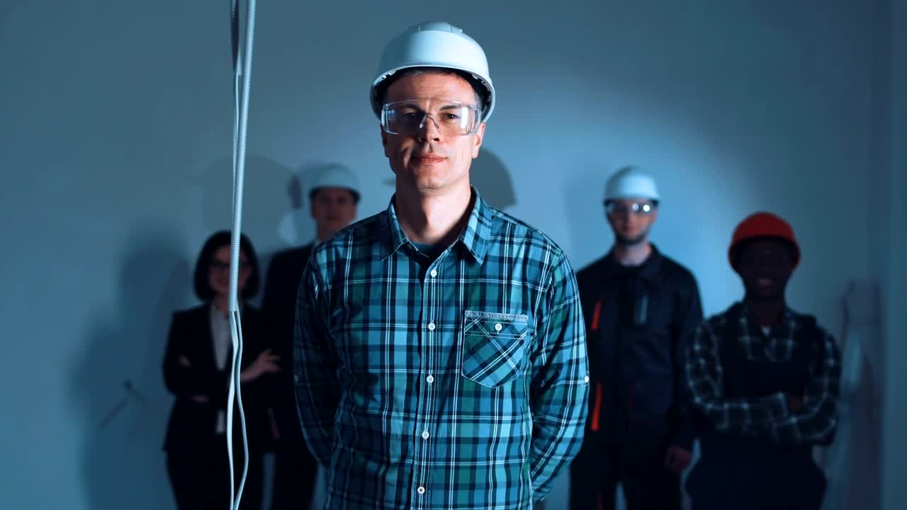 Video Stock Portrait Of Architect With Team Behind Live Wallpaper Free