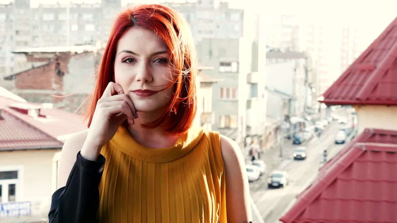 Video Stock Portrait Of Redhead Woman Smiling At Camera Live Wallpaper Free