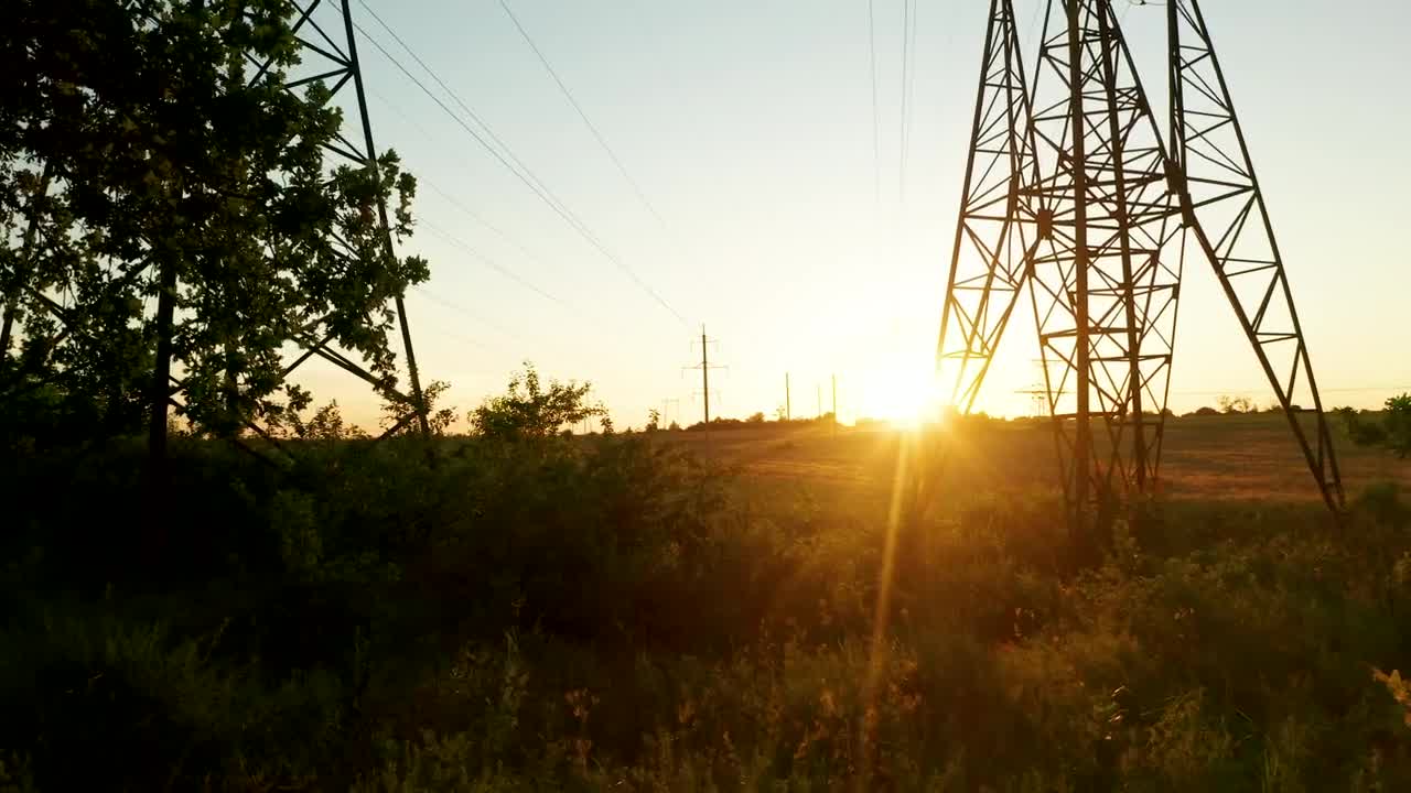 Video Stock Power Line Towers Silhouettes On The Field Live Wallpaper Free