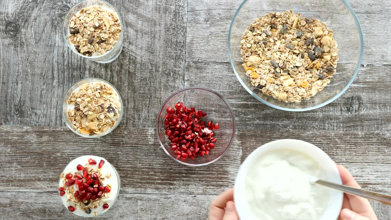 Video Stock Preparing Diet Of Whole Grains And Yogurt Top View Live Wallpaper Free