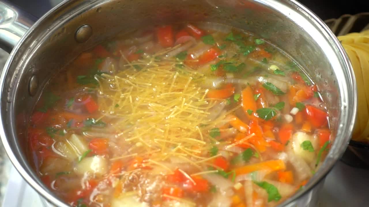 Video Stock Preparing Vegetable And Pasta Soup Live Wallpaper Free