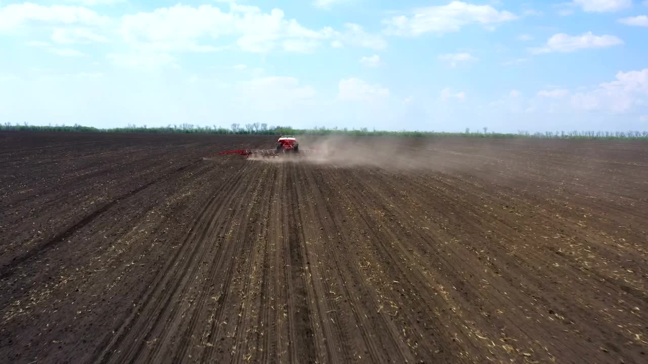 Video Stock Red Big Tractor Plowing The Field Live Wallpaper Free