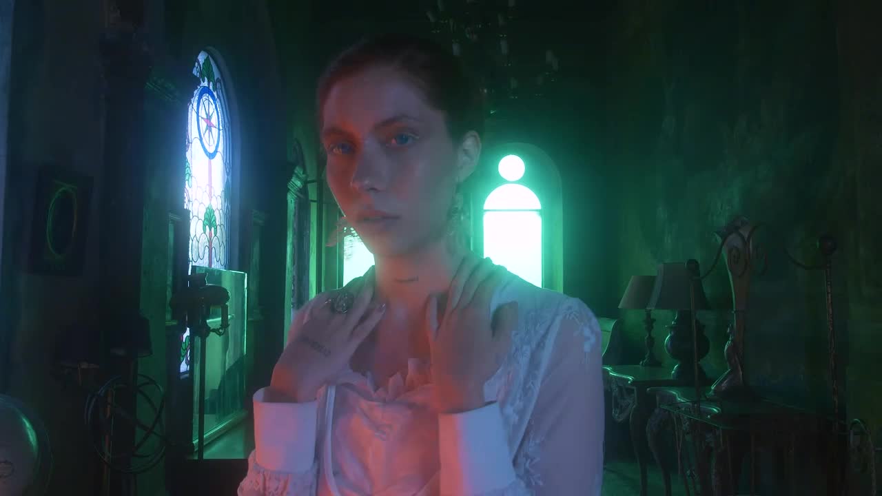 Free Stock Video Redhead In White Dress Models To The Camera Live Wallpaper