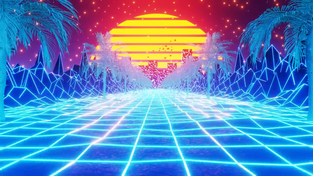 Free Stock Video Retro S Vhs Style Sun On Skyline With Palm Trees Live Wallpaper