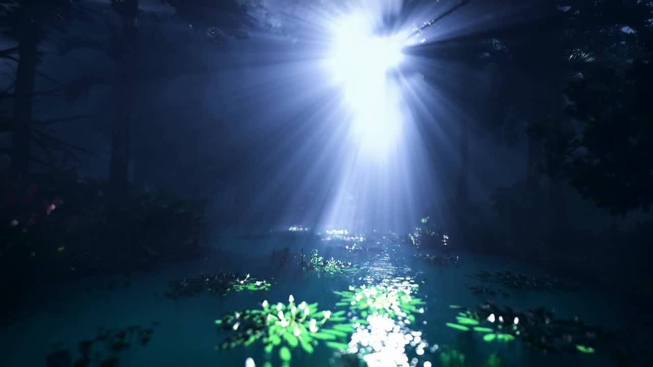 Free Stock Video River In A Jungle Under Intense Volumetric Light Live Wallpaper