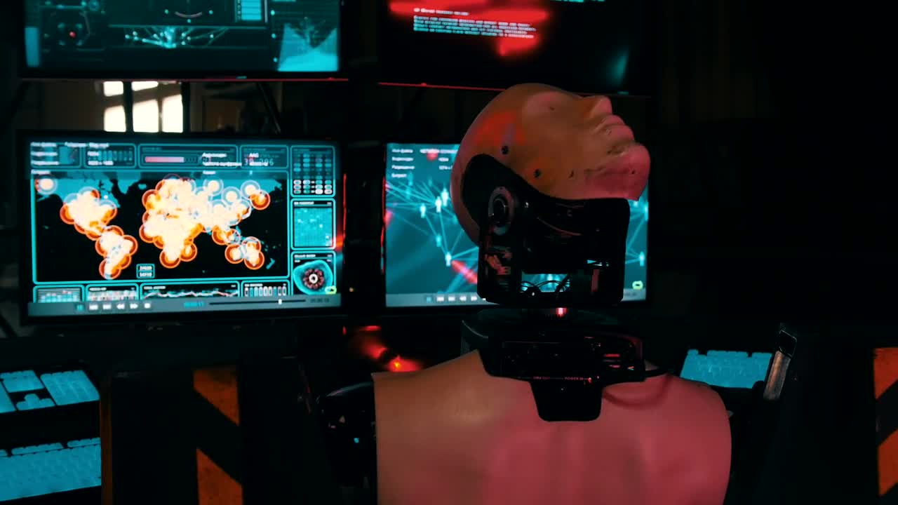 Free Stock Video Robot Moving Head And Monitors With Data Live Wallpaper