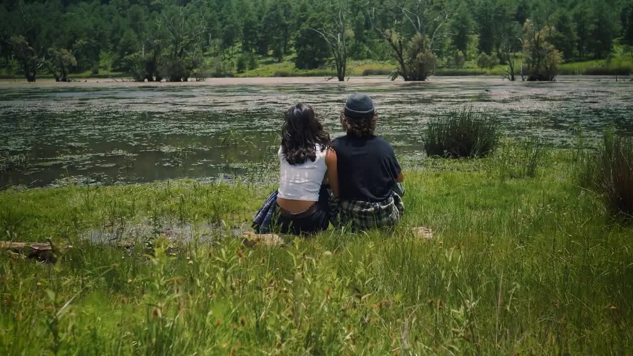Free Stock Video Romantic Couple Sitting On The Shore Of A Lake Live Wallpaper