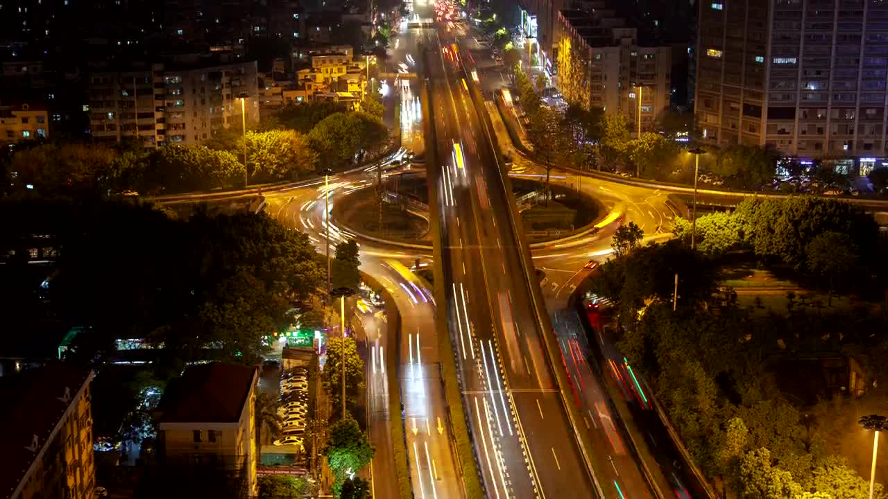 Free Stock Video Roundabout And Overpass With Fast Traffic At Night Live Wallpaper