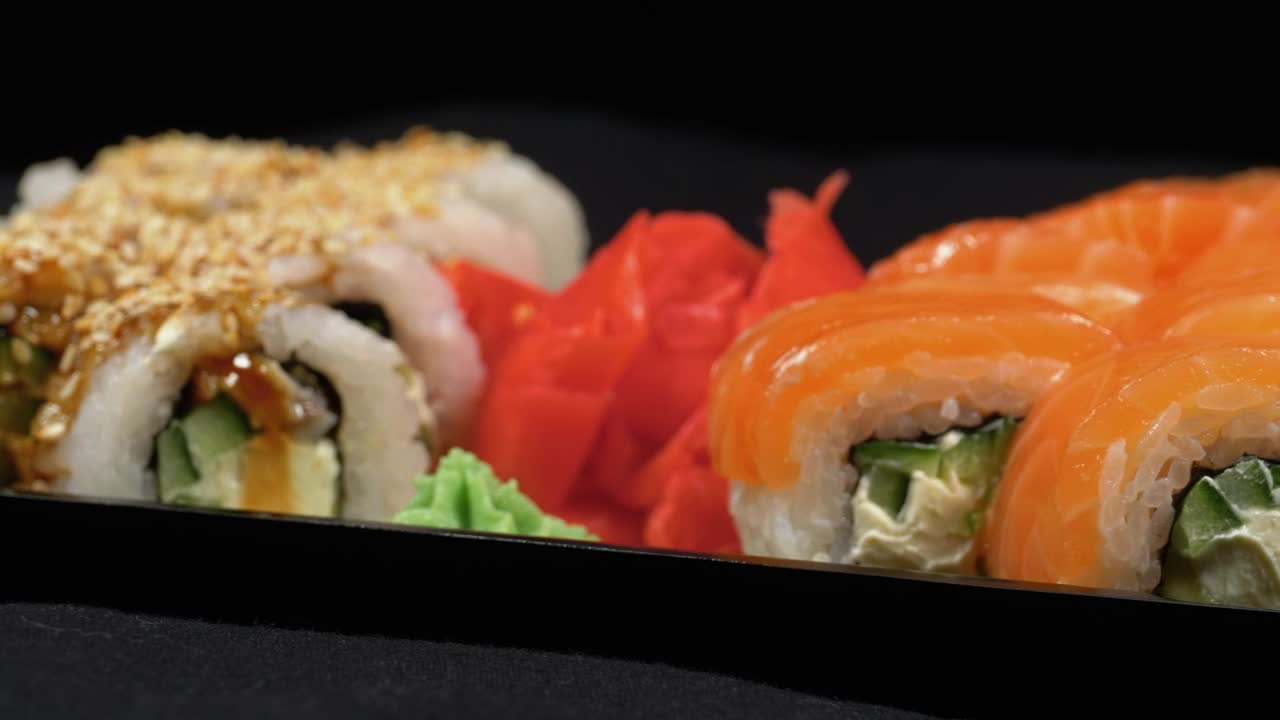 Free Stock Video Salmon Sushi Rotating On A Plastic Tray Live Wallpaper