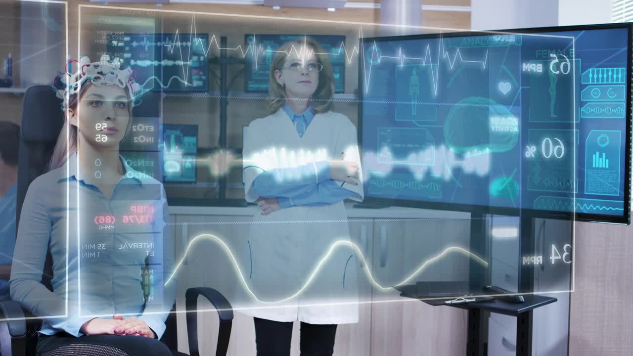 Free Stock Video Scientist Looks At Dna Info On Holographic Screens Live Wallpaper