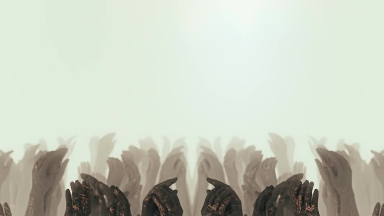 Free Stock Video Sculptures Of Raised Hands On A White Fog Background Live Wallpaper