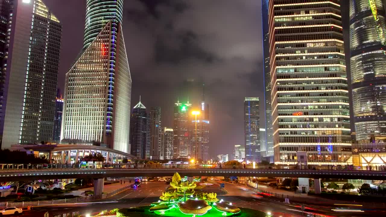 Free Stock Video Shanghai Roundabout And Skyscrapers At Night Live Wallpaper