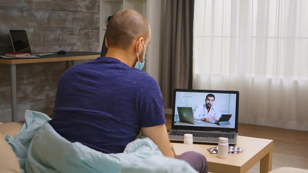 Free Stock Video Sick Man In Online Video Consultation With Doctor Live Wallpaper
