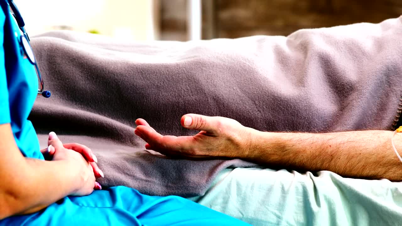 Free Stock Video Sick Man On Bed Comforted By Nurse Holding Hands Live Wallpaper