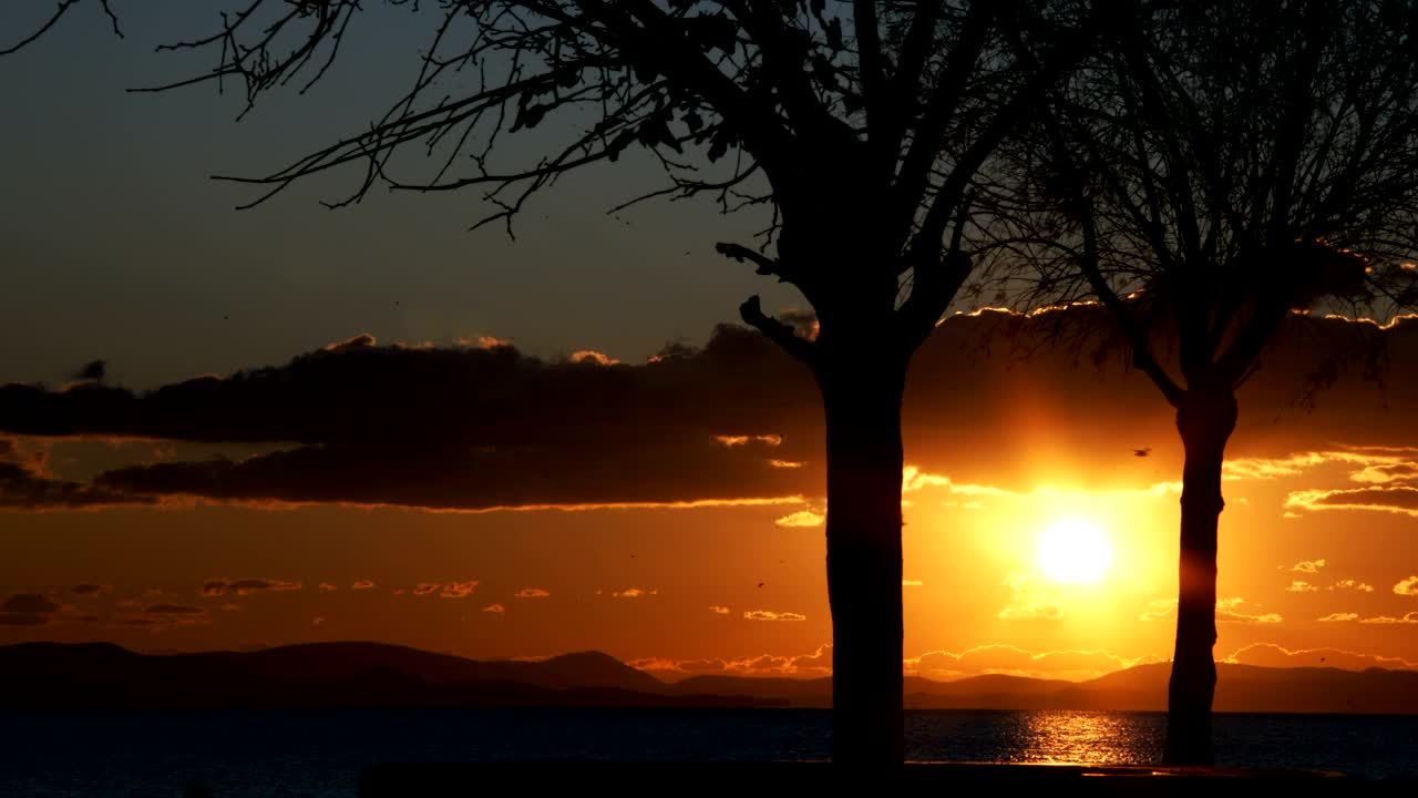 Free Stock Video Silhouette Of A Landscape During The Calm Sunset Live Wallpaper