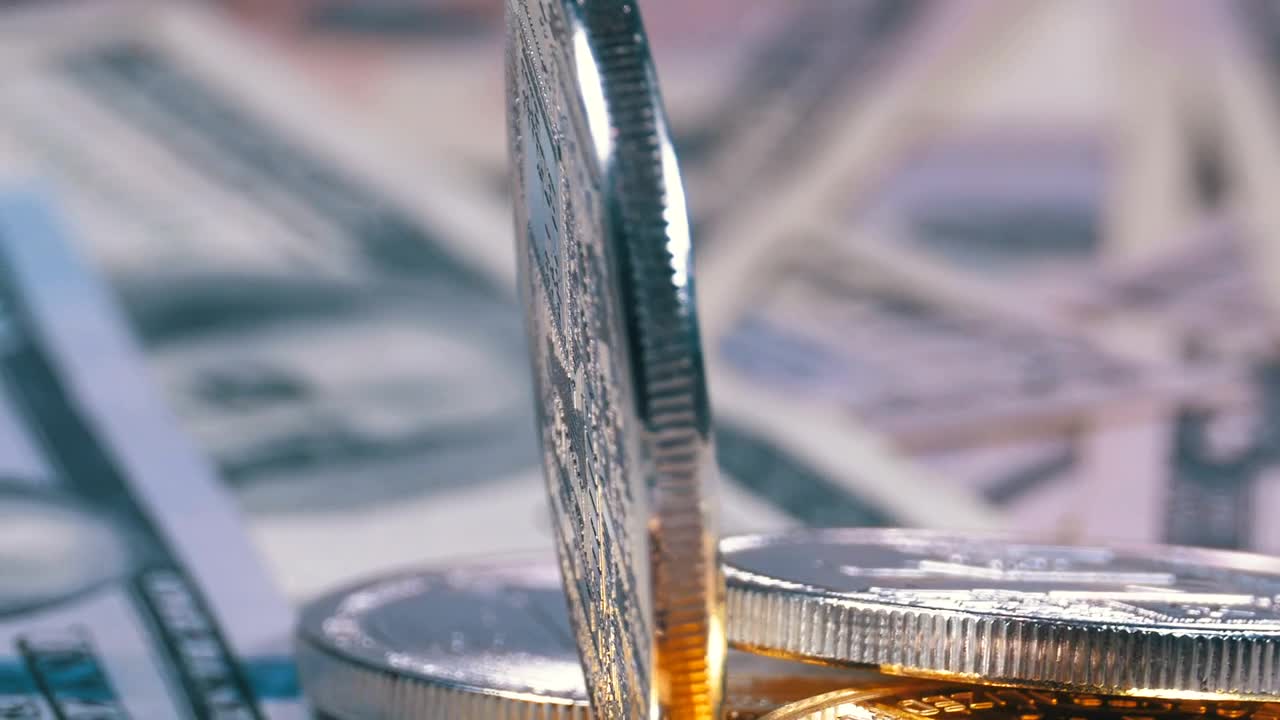 Free Stock Video Silver Bitcoin Rotating Of A Dollar Bills Live Wallpaper