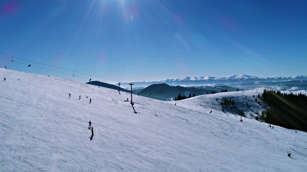 Free Video Stock Skiers Enjoying A Sunny Day In The Mountains Live Wallpaper