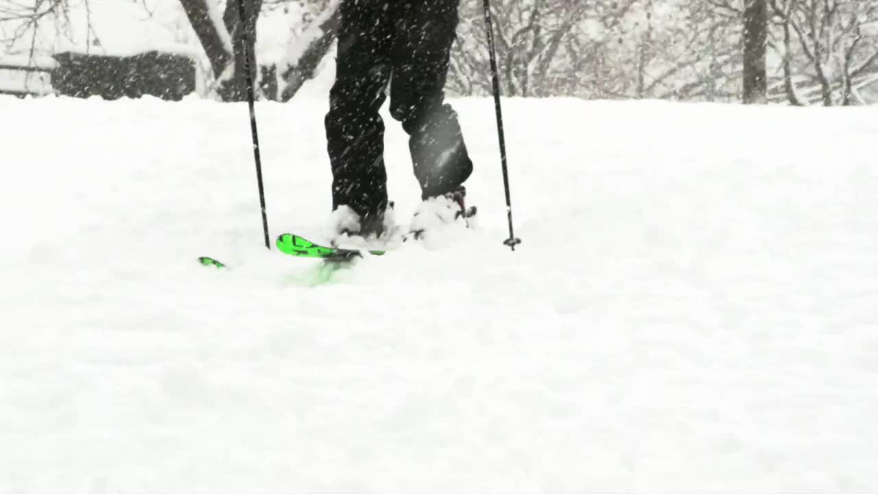 Free Video Stock Skiing At A Park During Heavy Snowfall Live Wallpaper